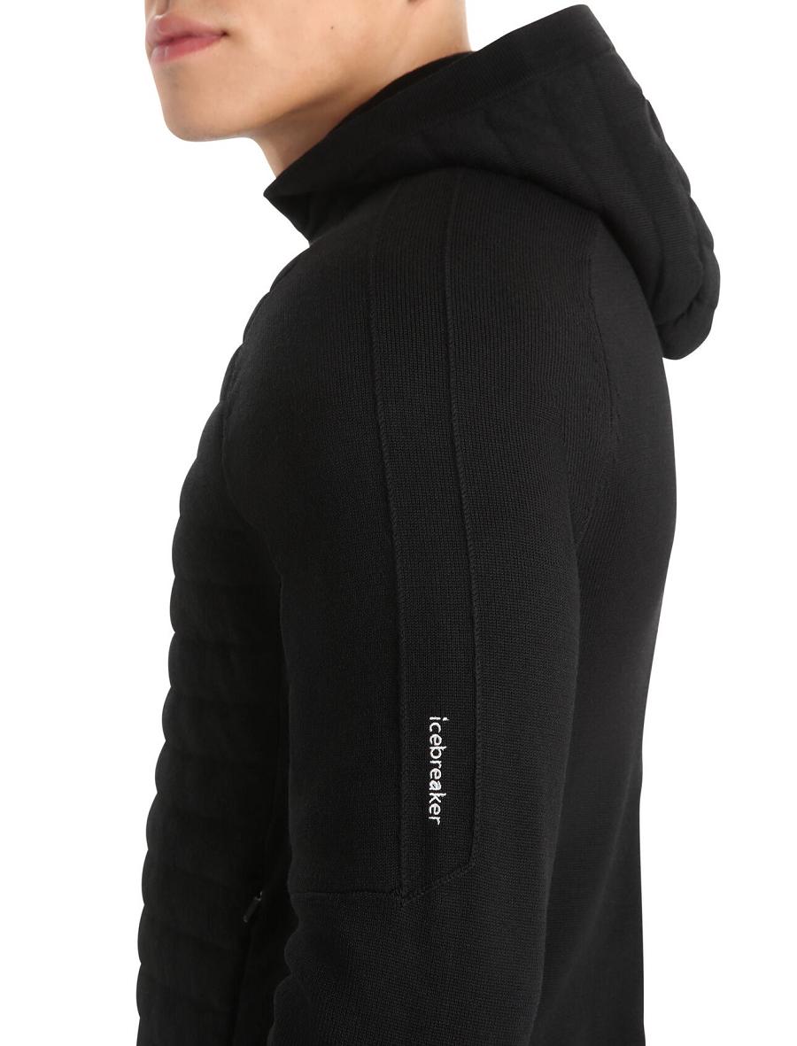 Men's Icebreaker ZoneKnit™ Merino Insulated Long Sleeve Zip Hoodie Black | CA 1681NWYB